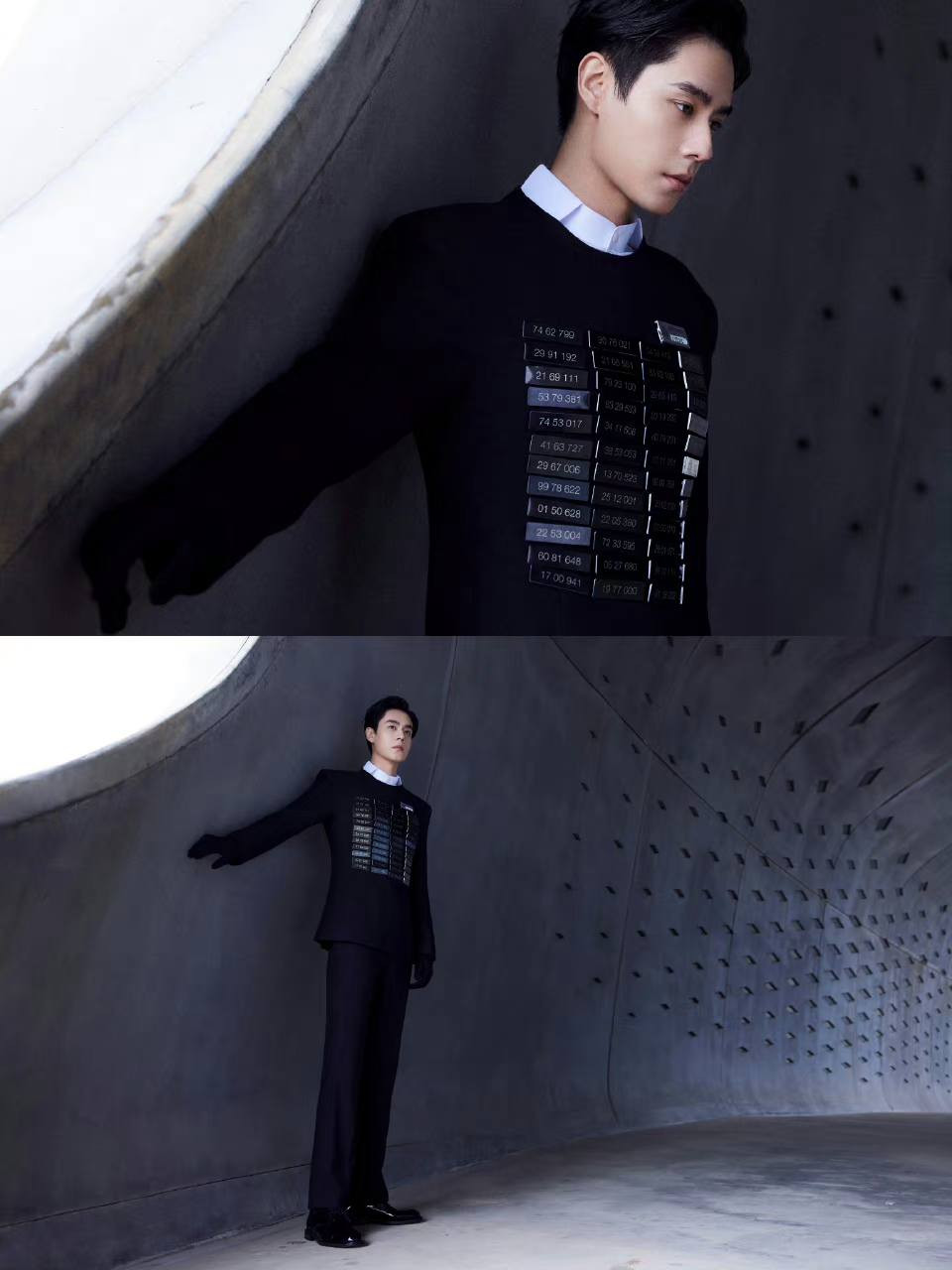 Hồ Nhất Thiên diện thiết kế áo gắn loạt nhãn dán độc lạ.