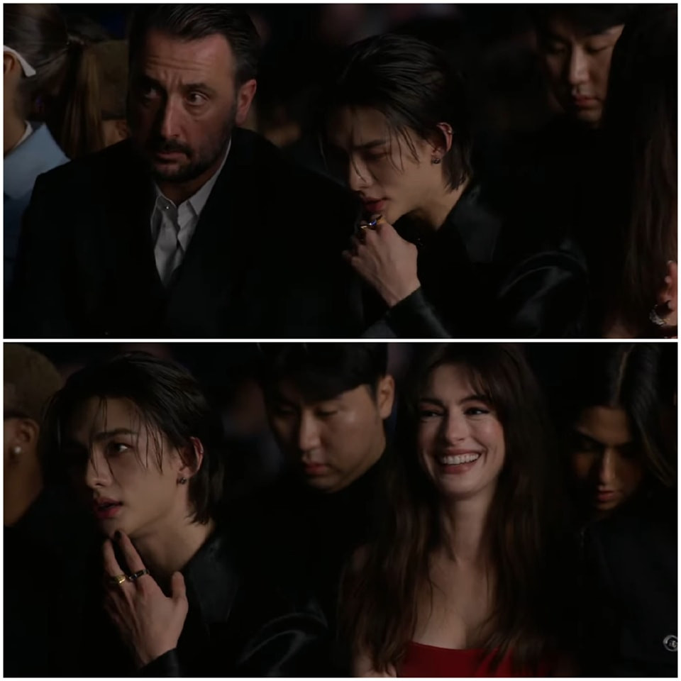 Mỹ nam sinh năm 2000 diện trang phục chưa được ra mắt, ngồi hàng ghế đầu cùng CEO Versace - ông Emmanuel Gintzburger và nữ minh tinh Anne Hathaway. Mỹ nam sinh năm 2000 diện trang phục chưa được ra mắt, ngồi hàng ghế đầu cùng CEO Versace - ông Emmanuel Gintzburger và nữ minh tinh Anne Hathaway.