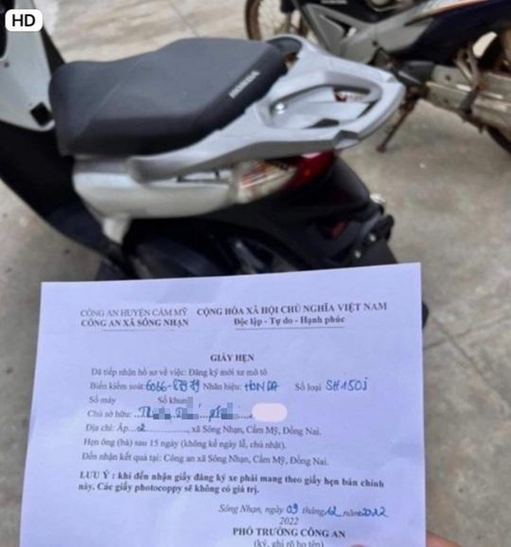 Chiếc SH150i được ông Ph. bấm được biển số 60B6- 87979 vào cuối năm 2022 Chiếc SH150i được ông Ph. bấm được biển số 60B6- 87979 vào cuối năm 2022
