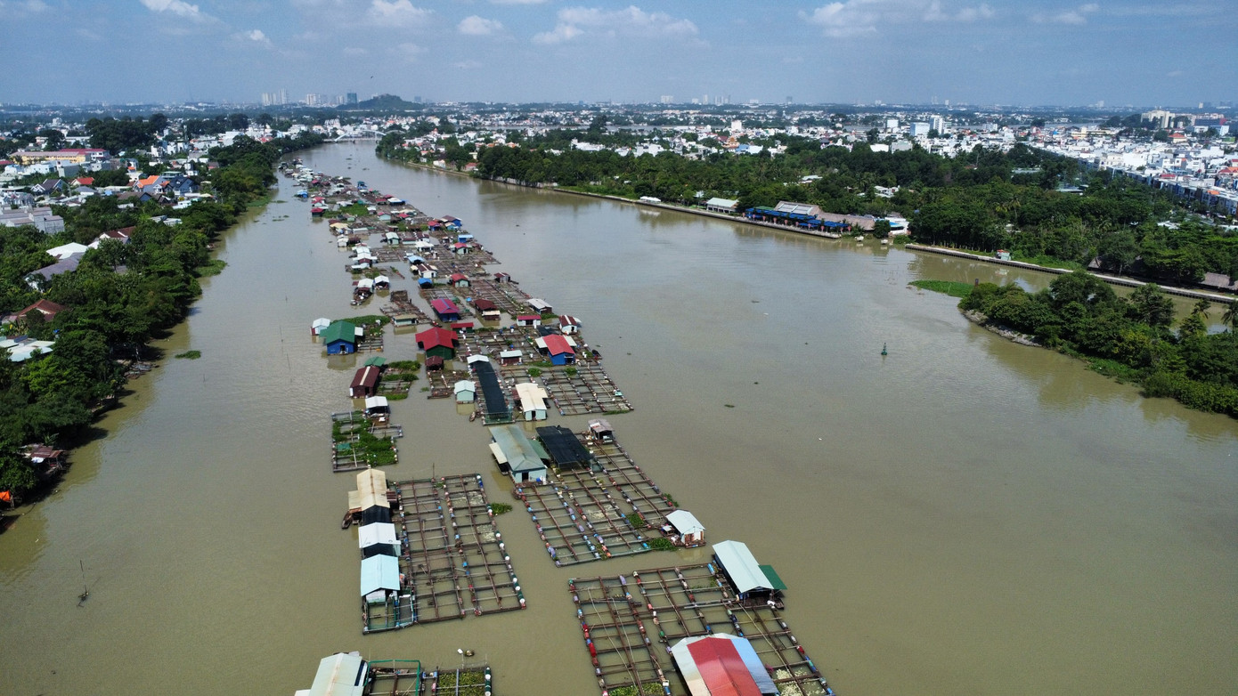Cầu Thống Nhất chưa thể thi công do vướng bè nuôi cá trên sông.