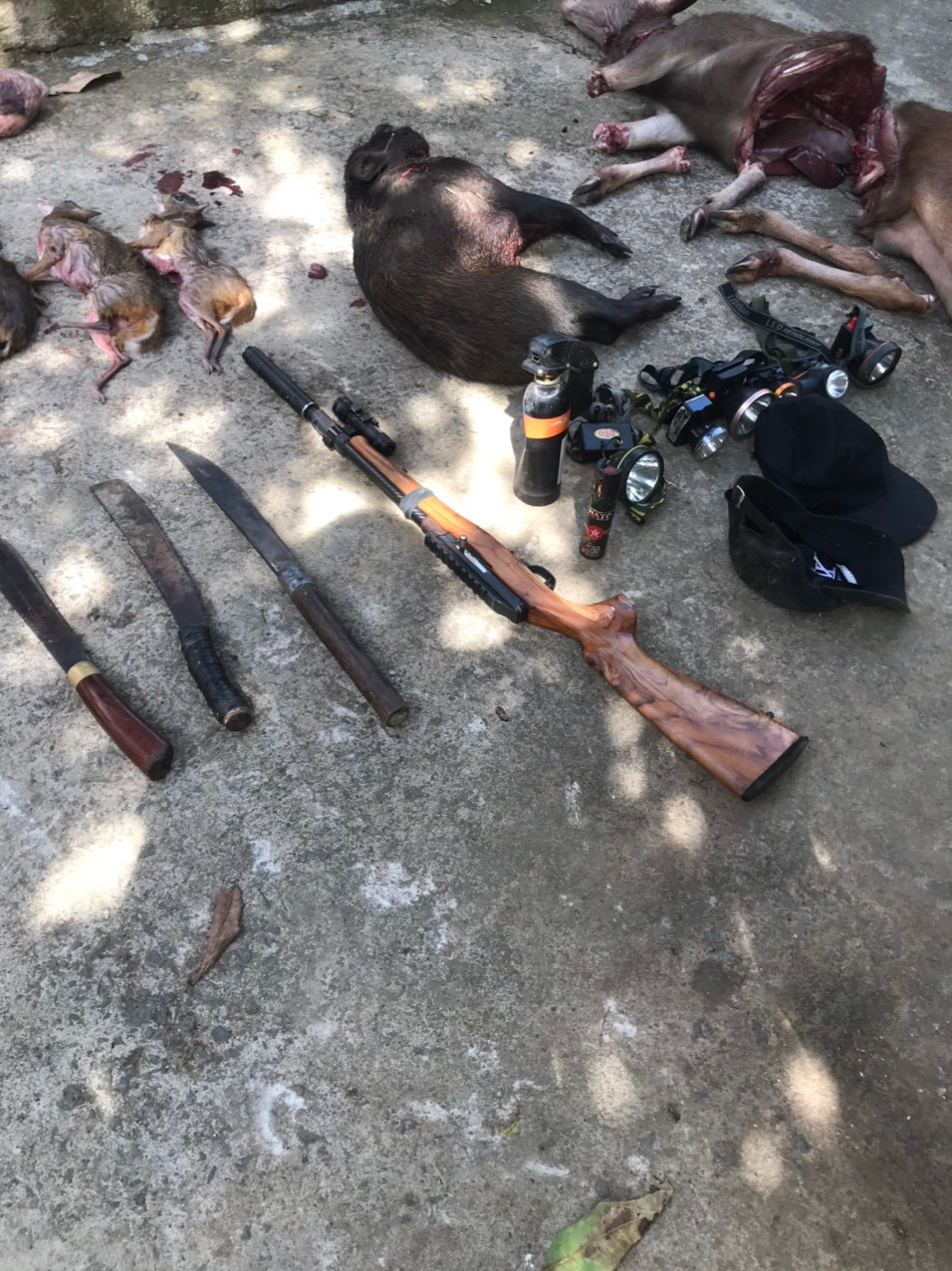 Dao, súng, bình xịt hơi cay được các đối tượng dùng săn bắn và tấn công lực lượng chức năng