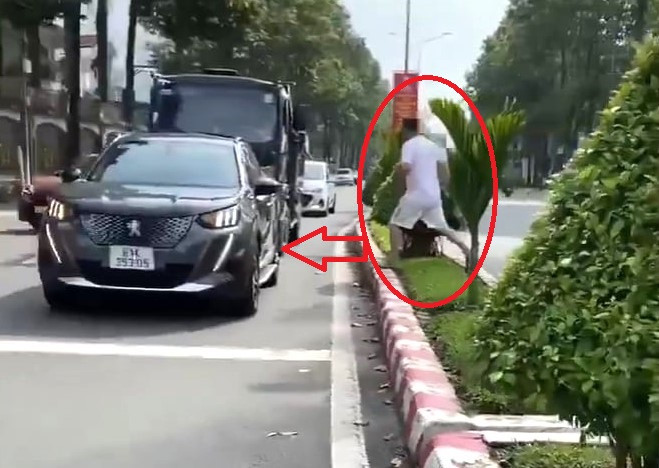 Tài xế T. đỗ xe giữa đường rồi băng qua dải phân cách để đi mua đồ