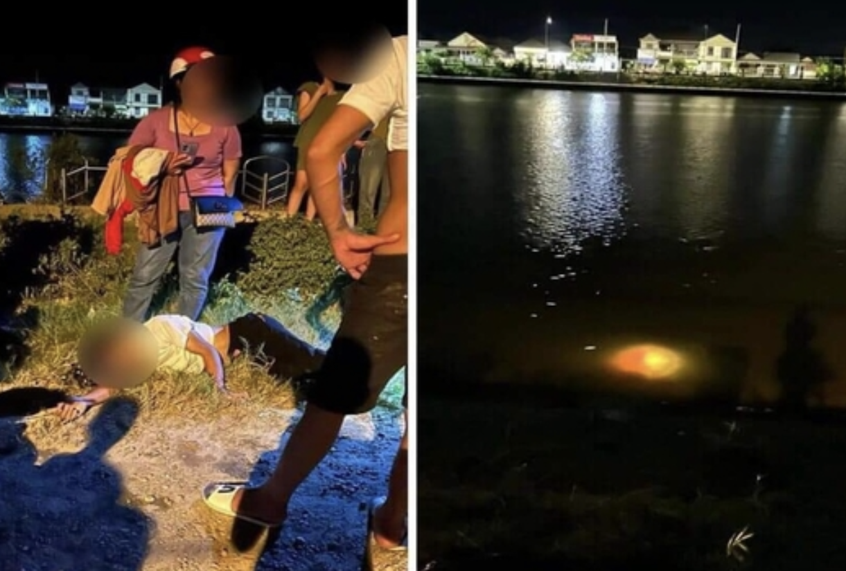 Khu vực xảy ra đuối nước trên sông Hiếu và nạn nhân được đưa lên bờ sơ cứu. Ảnh: CA cung cấp