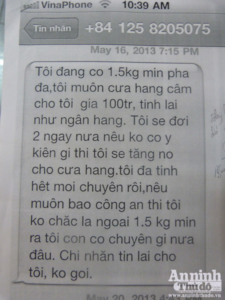 Một trong số những tin nhắn Thiệu gửi cho chị H