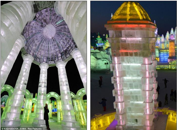 Nhiều công trình được chạm khắc từ các khối băng khổng lồ 