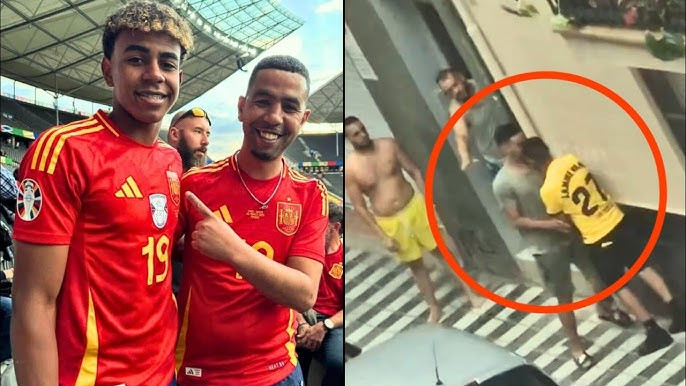 Bố Yamal (áo vàng) tranh cãi với hàng xóm trước khi bị đâm trọng thương