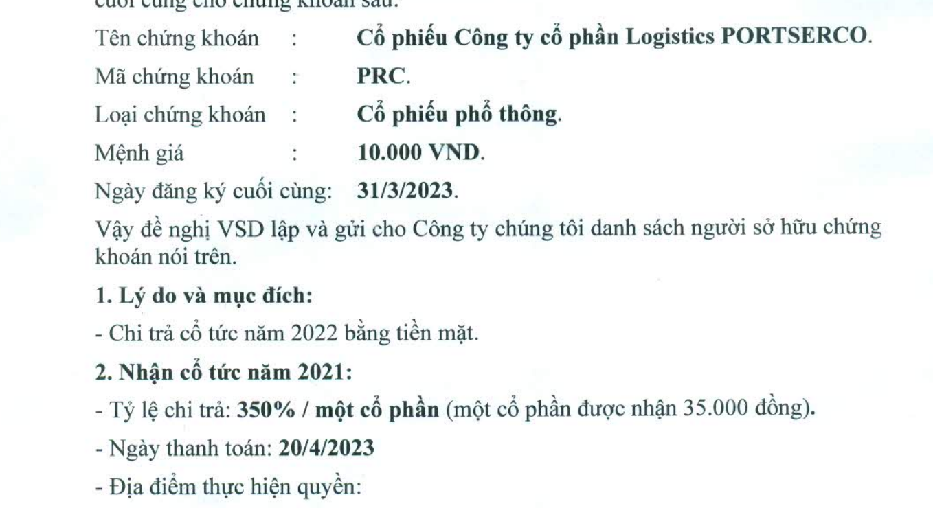 Doanh nghiệp gây chú ý khi thông báo trả cổ tức bằng tiền mặt tới 350%.
