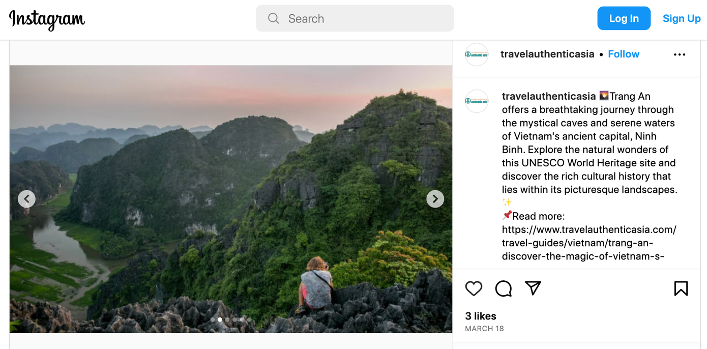 Hình ảnh Tràng An được chia sẻ trên mạng xã hội (ảnh: travelauthenticasia).