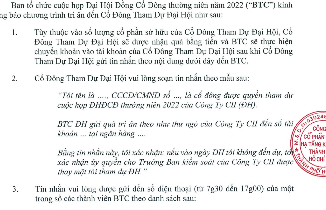Cách CII khuyến khích cổ đông tham dự đại hội.