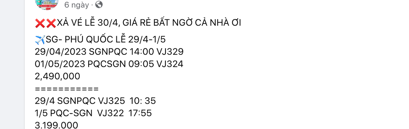 Một số bài đăng quảng cáo giá vé máy bay giá rẻ bất ngờ.