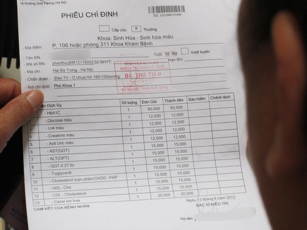 Với chỉ định xét nghiệm sinh hóa, 13 dịch vụ được yêu cầu thực hiện với bệnh nhân N.T.B