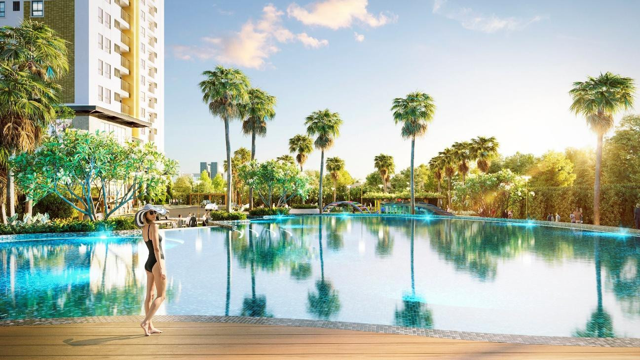 Hồ bơi dự án được bố trí một khu vực riêng đảm bảo riêng tư cho cư dân