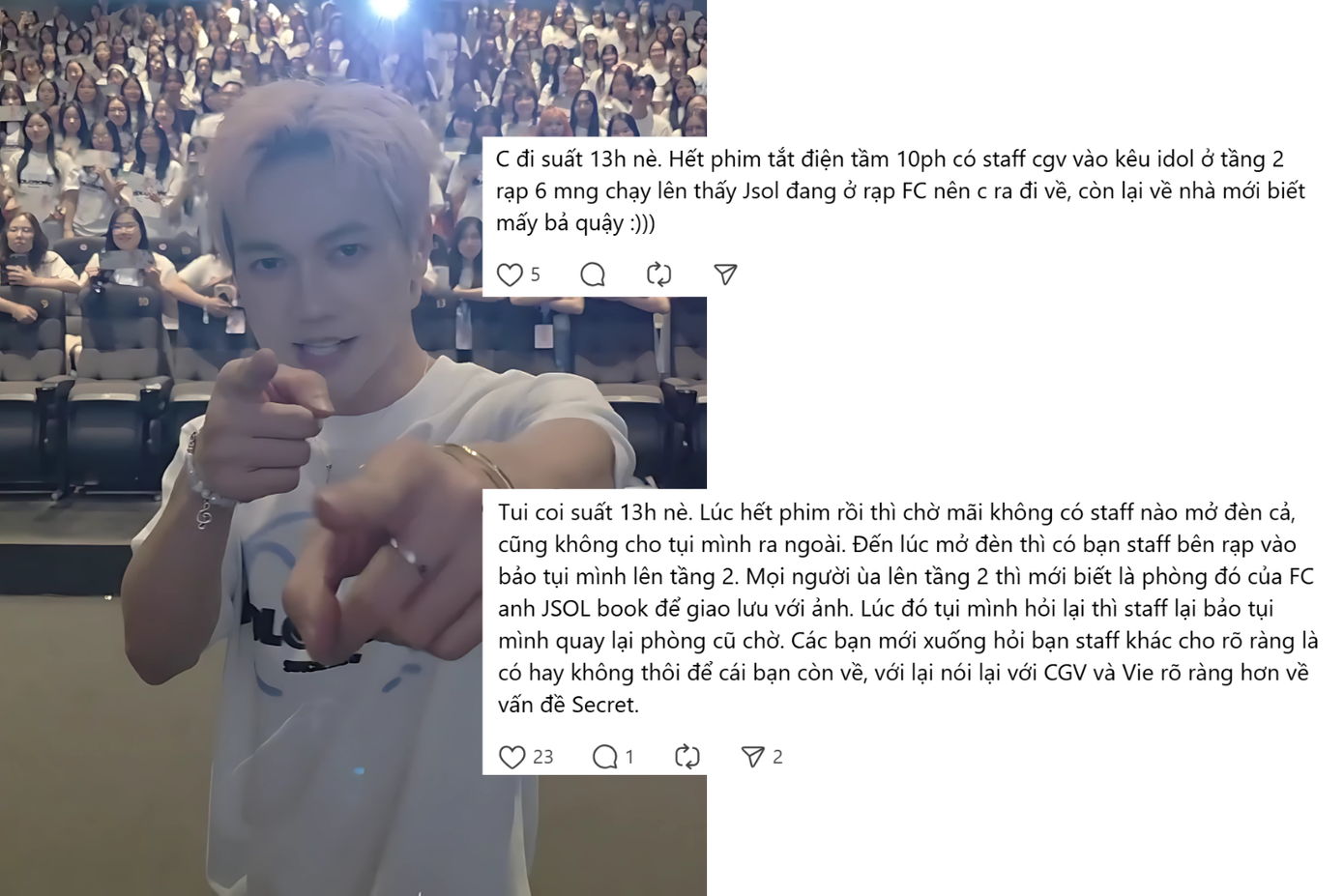 Một số khán giả tại rạp cho biết nhân viên hướng dẫn không rõ ràng, đã có nhân viên thông báo khán giả di chuyển lên tầng 2, vô tình tạo kỳ vọng về "sít rịt" của nhà Ngáo Ngơ. Một số khán giả tại rạp cho biết nhân viên hướng dẫn không rõ ràng, đã có nhân viên thông báo khán giả di chuyển lên tầng 2, vô tình tạo kỳ vọng về "sít rịt" của nhà Ngáo Ngơ.