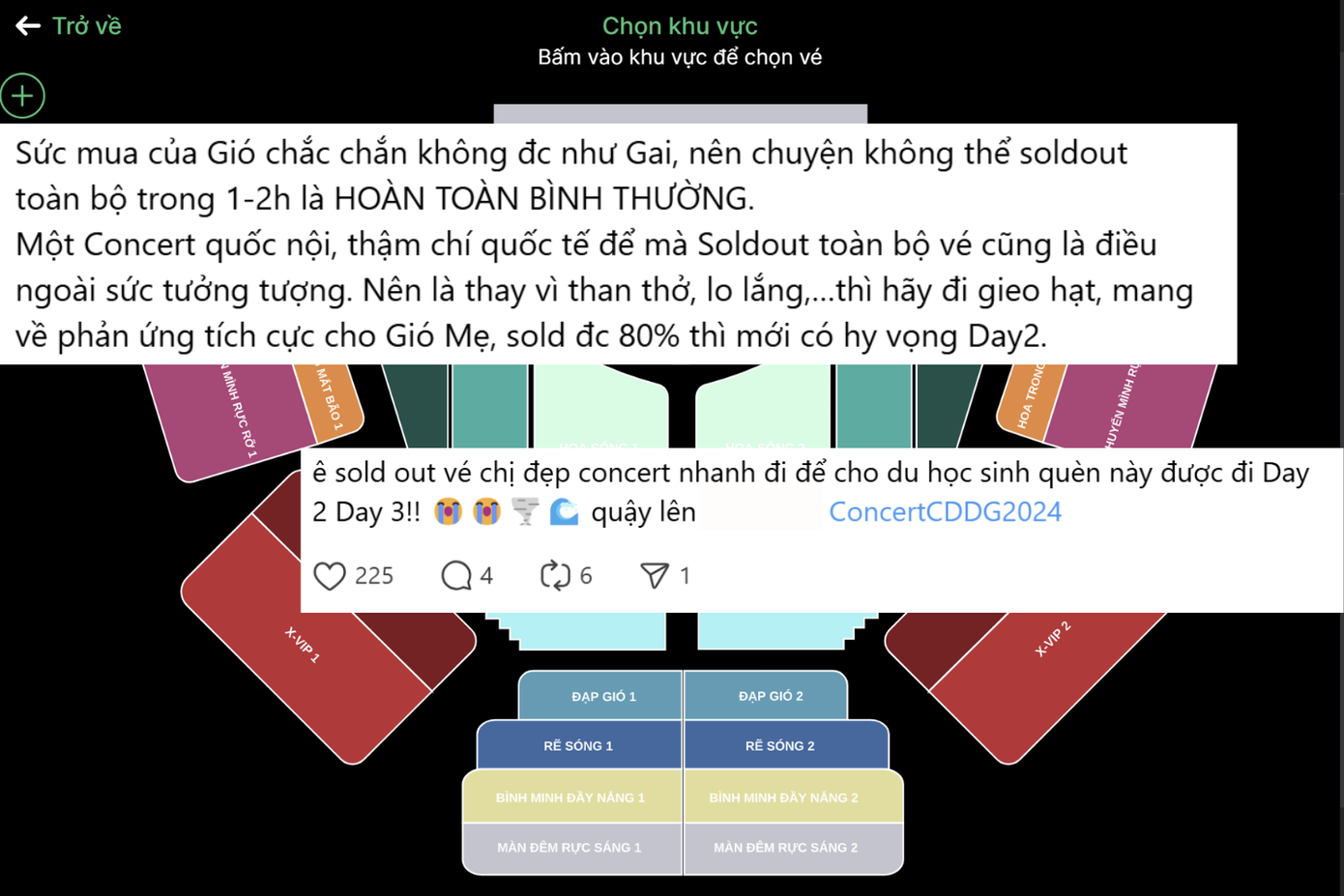 Tốc độ bán vé của concert Chị Đẹp được đem ra so sánh với Chông Gai, nhưng nhiều ý kiến cho rằng: "Mấy chị đều có sức hút riêng, không nên đặt các nghệ sĩ lên bàn cân so sánh". Tốc độ bán vé của concert Chị Đẹp được đem ra so sánh với Chông Gai, nhưng nhiều ý kiến cho rằng: "Mấy chị đều có sức hút riêng, không nên đặt các nghệ sĩ lên bàn cân so sánh".