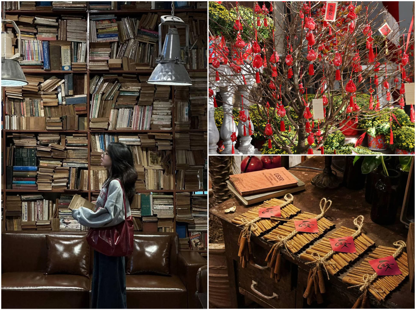 Nhâm Cafe hứa hẹn là tọa độ không thể bỏ lỡ cho hội mê chụp ảnh dịp Tết Ất Tỵ với bức tường sách khổng lồ, điểm check-in &quot;xin vía&quot; để năm mới ngập tràn tri thức. - Ảnh: Nhâm Cafe.