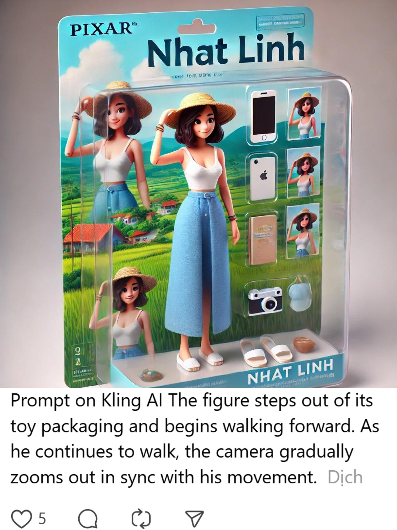 Câu lệnh mẫu để tạo phiên bản mô hình động từ ứng dụng AI Kling. Ảnh:_hniltahnuhc. Câu lệnh mẫu để tạo phiên bản mô hình động từ ứng dụng AI Kling. Ảnh:_hniltahnuhc.