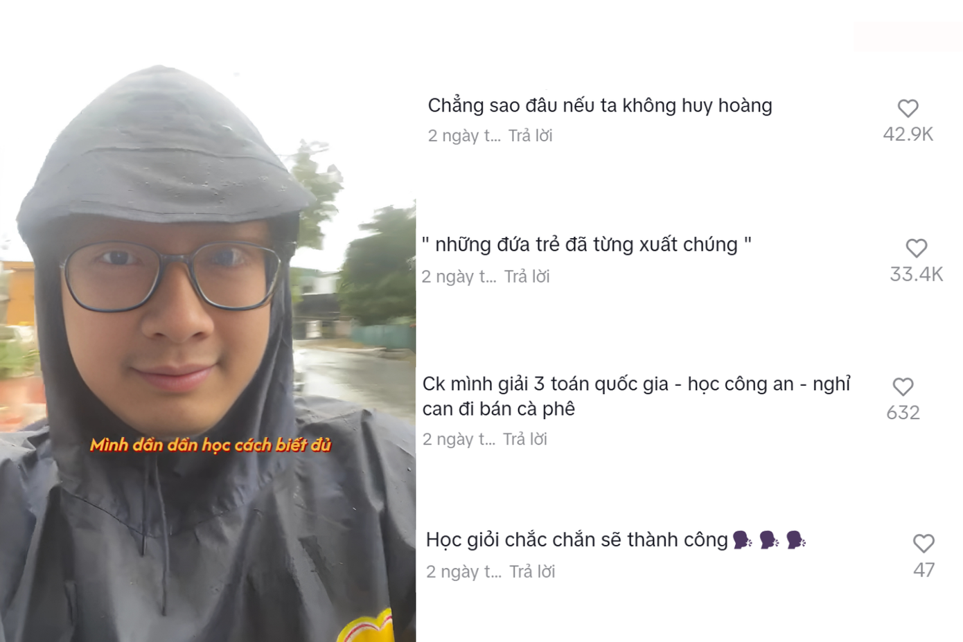 Một khán giả để lại bình luận: "Như bài post chữa lành, chẳng sao đâu nếu ta không huy hoàng".