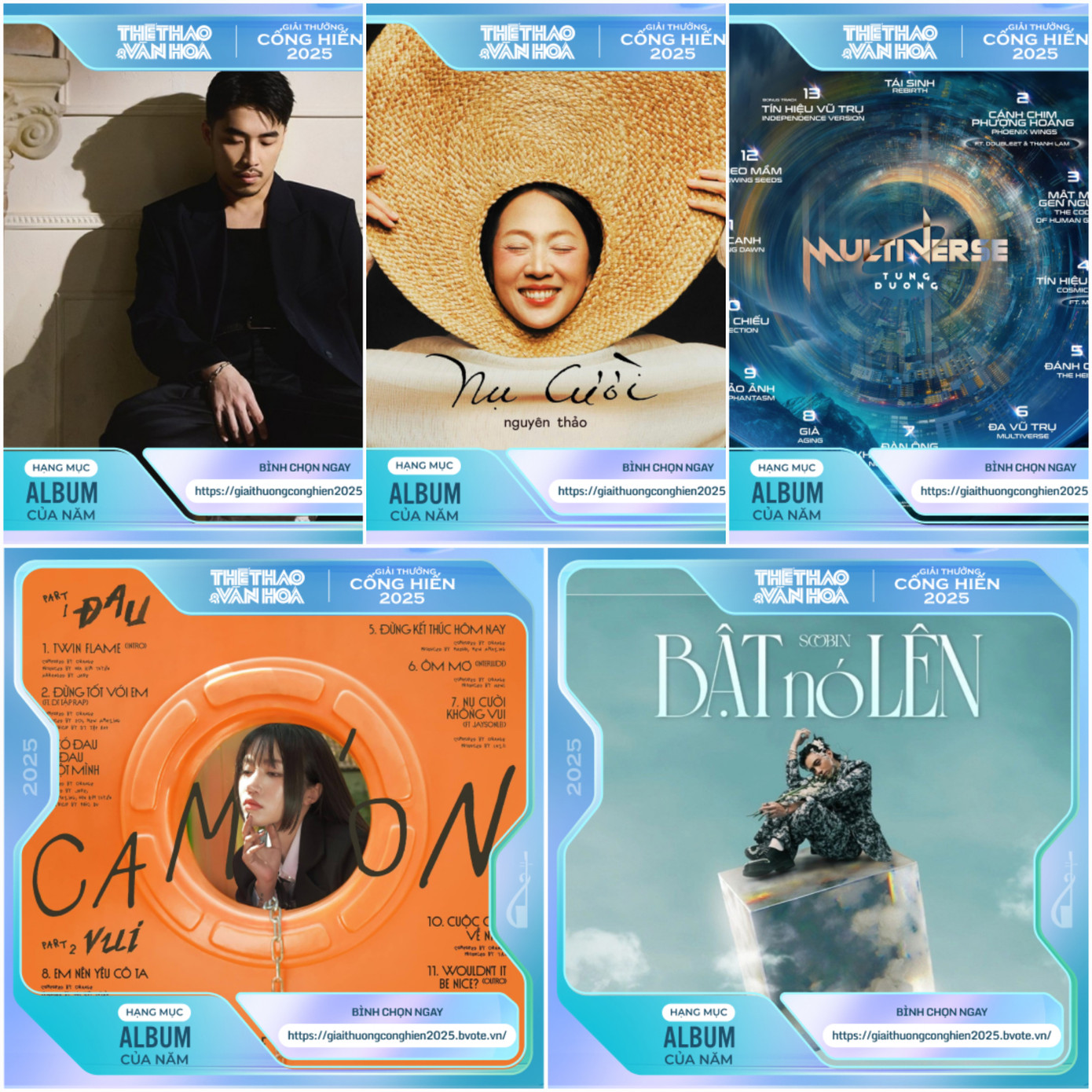 Bật Nó Lên của SOOBIN đang đứng vị trí đầu tiên ở hạng mục Album của năm.