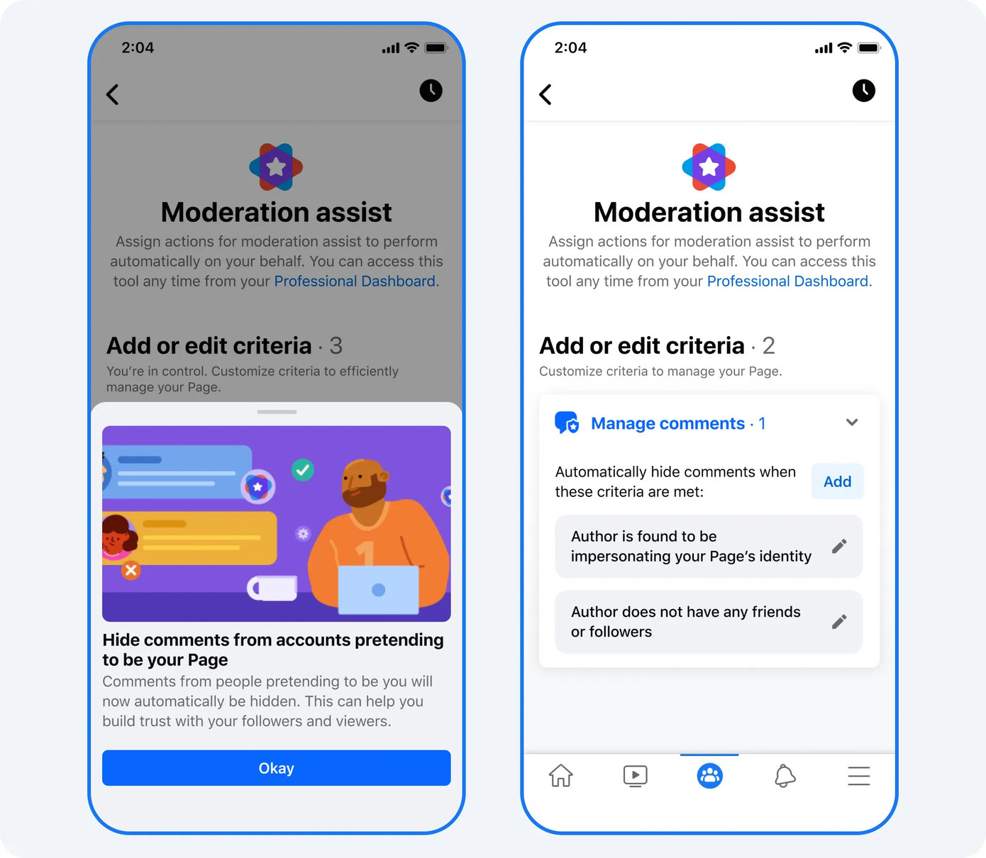 Meta bổ sung công cụ Moderation Assist giúp tự động phát hiện và ẩn bình luận từ tài khoản ảo trên Facebook. Meta bổ sung công cụ Moderation Assist giúp tự động phát hiện và ẩn bình luận từ tài khoản ảo trên Facebook.
