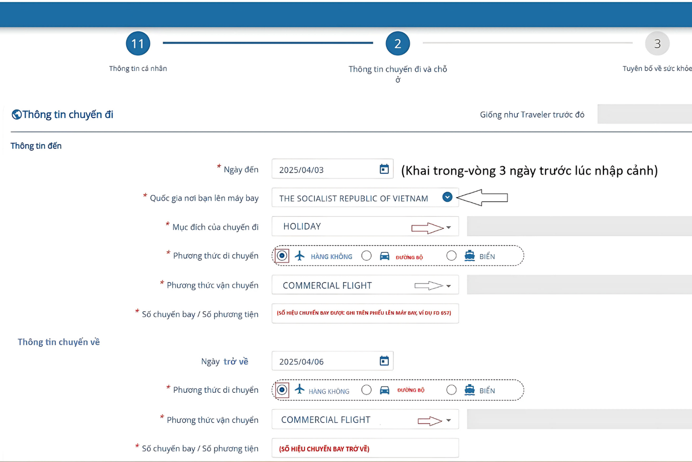 Du khách cần lưu ý mã số chuyến bay trong phần khai nhập cảnh. - Ảnh: katiie_ngg.