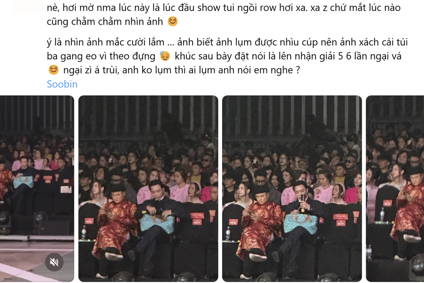 Vừa "ngại ngùng" vì ôm nhiều cúp, dưới sân khấu SOOBIN đã tranh thủ "mân mê" rồi nhét lẹ cúp vào túi khiến fan thích thú. Vừa "ngại ngùng" vì ôm nhiều cúp, dưới sân khấu SOOBIN đã tranh thủ "mân mê" rồi nhét lẹ cúp vào túi khiến fan thích thú.