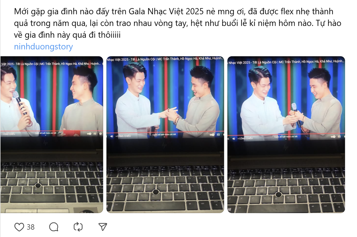 Màn trao vòng tay ngay trên sâu khấu Gala Nhạc Việt 2025 của nhà Ninh Dương cũng là điểm nhấn được các khán giả chia sẻ. Màn trao vòng tay ngay trên sâu khấu Gala Nhạc Việt 2025 của nhà Ninh Dương cũng là điểm nhấn được các khán giả chia sẻ.