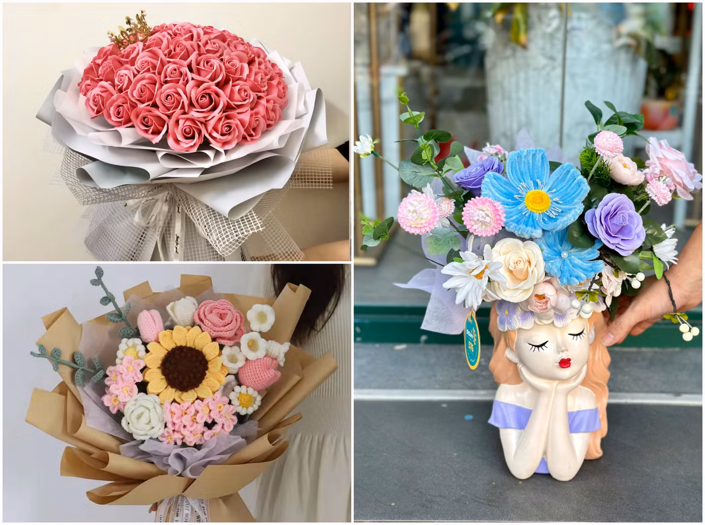 Anh Công, chủ cửa hàng hoa handmade, cho biết các mẫu cành hoa đang được nhiều nhân viên văn phòng đặt mua, giao hỏa tốc khu vực TP.HCM với giá sỉ từ 20 cành. - Ảnh: Internet.