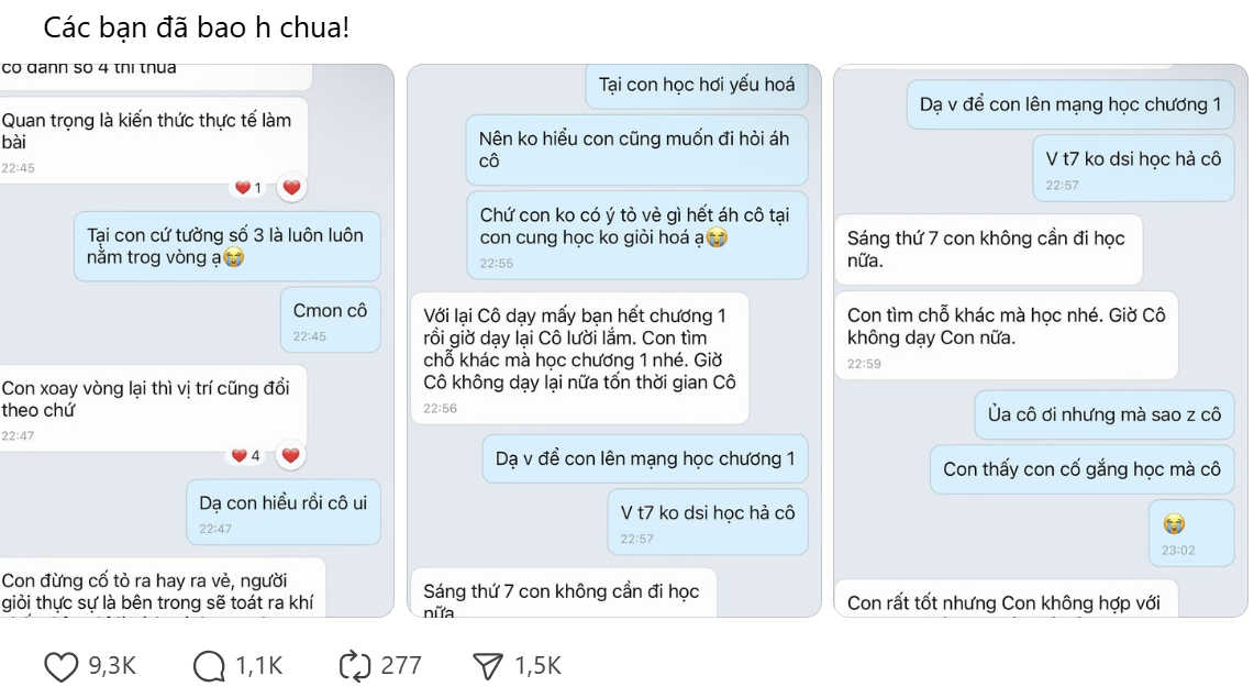 Bài viết thu hút hơn 9.3 nghìn lượt tương tác, 1,1 nghìn lượt thảo luận trên Threads.