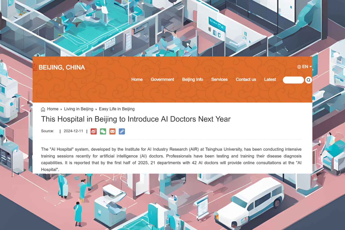Theo trang beijing.gov.cn, hệ thống &quot;Bệnh viện AI&quot; do Viện Nghiên cứu Công nghiệp Thông minh (AIR) của Đại học Thanh Hoa phát triển.