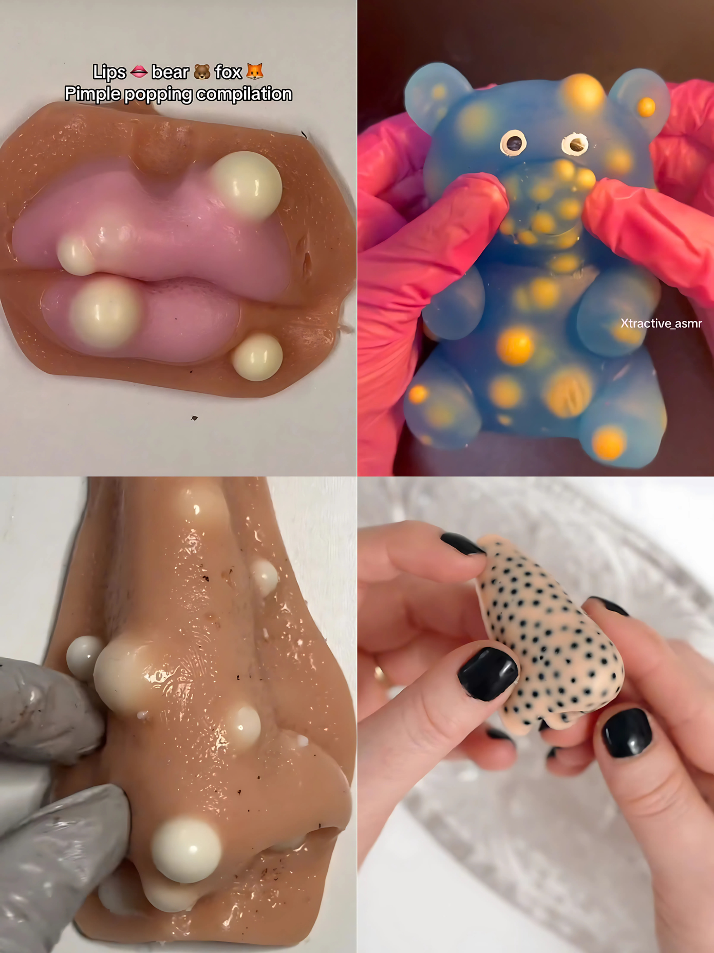Sản phẩm được thiết kế với các mẫu mã, hình thù đa dạng thu hút người xem. Ảnh: @happy_of_nut, @prettypickasmr, @mochi.pimples.pop.asmr, @xtractive_asmr.
