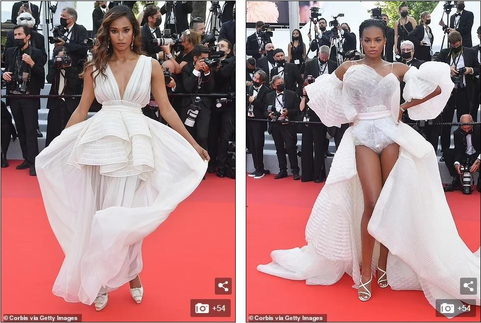 Hai người mẫu Nidhi Sunil và Didi Stone Olomide đều chọn những thiết kế màu trắng nổi bật. Hai người mẫu Nidhi Sunil và Didi Stone Olomide đều chọn những thiết kế màu trắng nổi bật.