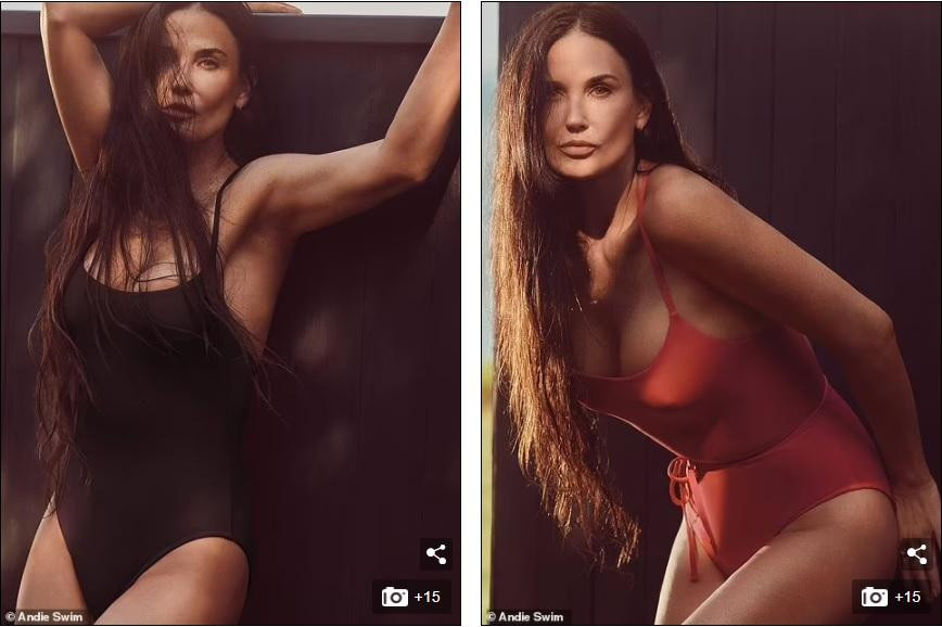 Siêu mẫu người Mỹ đẹp hút hồn ở tuổi 59. Trong bộ đồ bơi một mảnh, Demi khoe được thân hình nuột nà, cân đối, ấn tượng nhất là vòng một căng tràn.