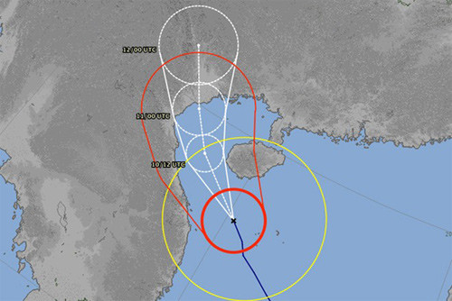 Lúc 7h sáng nay, cơ quan khi tượng Nhật Bản dự báo bão Haiyan hướng lên các tỉnh phía Đông Bắc