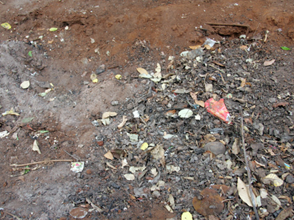 Hố rác nhà bà vợ bí thư, nơi công an tìm thấy xương và răng nghi của mẹ anh Sơn. Ảnh: An Nhơn
