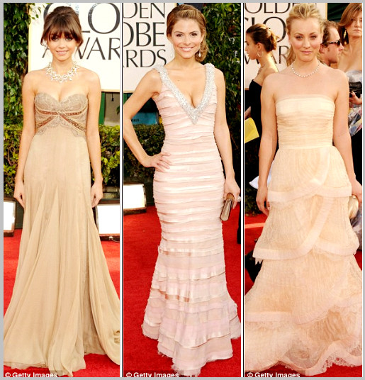 Sự xuất hiện đáng chú ý của gam màu hồng đào Angelina Jolie với chiếc váy màu xanh lộng lẫy sát vai cùng Brad Pitt Nicole Kidman và Heidi Klum Gam màu đen cổ điển, truyền thống, vẫn được ưa chuộng Helena Bonham Carte với đôi giày 2 màu và Julia Kurbatova trong chiếc váy màu xanh dương Sao đụng màu đỏ gợi cảm và quyến rũ Màu xanh dương đậm quý phái Màu trắng tinh khôi Gam màu vàng đem đến sự nổi bật cho các phái đẹp 2 quý cô béo Amber Riley and PGabourey Sidibe xuất hiện với những chiếc váy lấp lánh