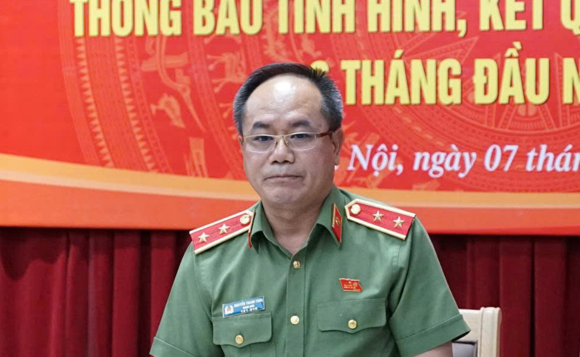 Trung tướng Nguyễn Thanh Tùng – Giám đốc Công an TP Hà Nội thông tin tại cuộc họp báo. Ảnh: Phạm Nam.