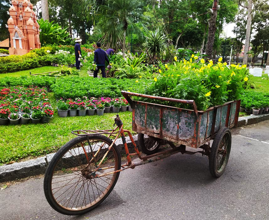 Hàng trăm loại hoa tươi, cây cảnh đổ về trang trí trong công viên tạo cảnh quan lộng lẫy