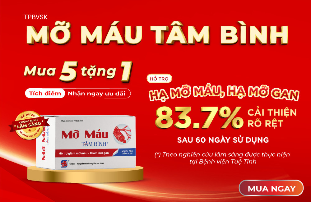 Mỡ máu Tâm Bình đang triển khai chương trình khuyến mãi "Mua 5 tặng 1". Vui lòng liên hệ hotline: 0343 44 66 99 hoặc website: momautambinh để nhận ngay ưu đãi hấp dẫn này!
