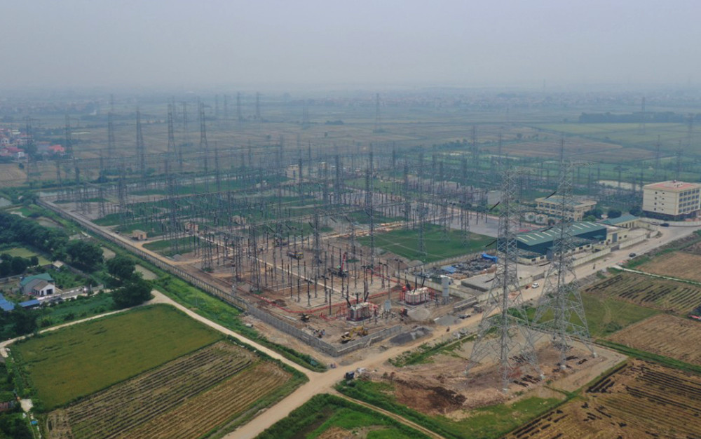 Toàn cảnh Trạm biến áp 500kV Phố Nối và phần mở rộng ngăn lộ