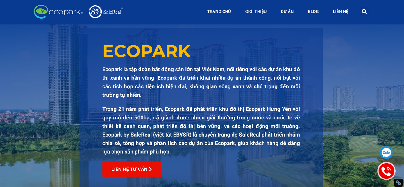 Giao diện trang chủ Ecopark by SaleReal được thiết kế đơn giản, tối ưu từng chi tiết nhỏ giúp khách hàng có trải nghiệm tốt nhất
