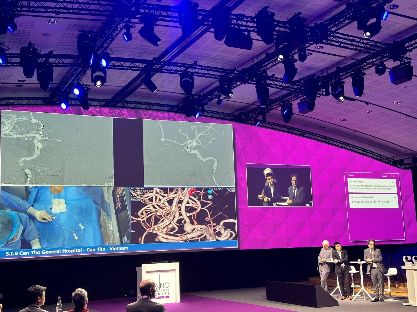 ThS.BS Nguyễn Đào Nhật Huy (đứng thứ hai từ phải sang) Bệnh viện Đa khoa Quốc tế S.I.S Cần Thơ trình bày ca lâm sàng và giải thích quá trình can thiệp tại Paris