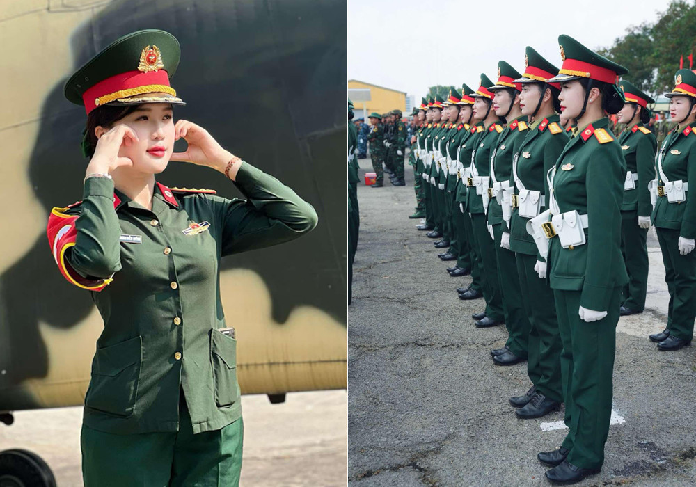 Nữ chiến sĩ nổi bật trong hàng ngũ chiến sĩ diễu binh.