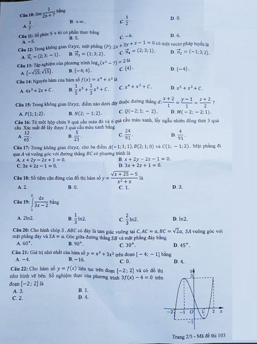 Giải bài thi trắc nghiệm môn Toán THPT quốc gia ảnh 2