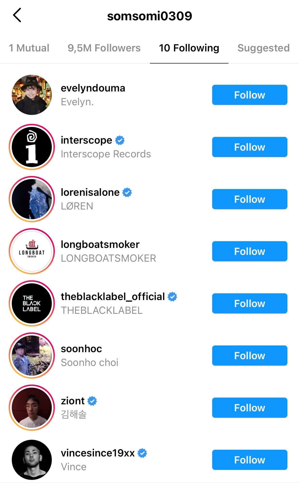 10 tài khoản mà Somi đang theo dõi không hề có TWICE...