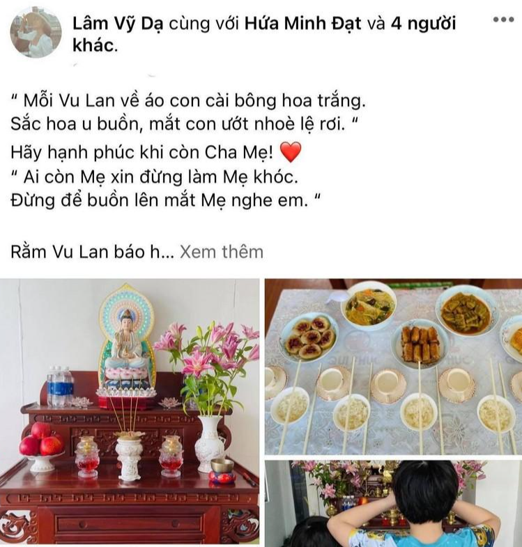 Gia đình nữ diễn viên chuẩn bị đồ cúng từ sớm, hai nhóc tì cũng phụ giúp bố mẹ.