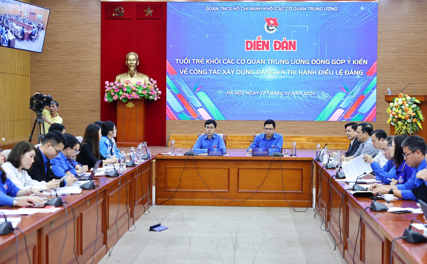 Quang cảnh diễn đàn “Tuổi trẻ Khối các cơ quan Trung ương đóng góp ý kiến về công tác xây dựng Đảng và thi hành Điều lệ Đảng”. Ảnh: BTC Quang cảnh diễn đàn “Tuổi trẻ Khối các cơ quan Trung ương đóng góp ý kiến về công tác xây dựng Đảng và thi hành Điều lệ Đảng”. Ảnh: BTC