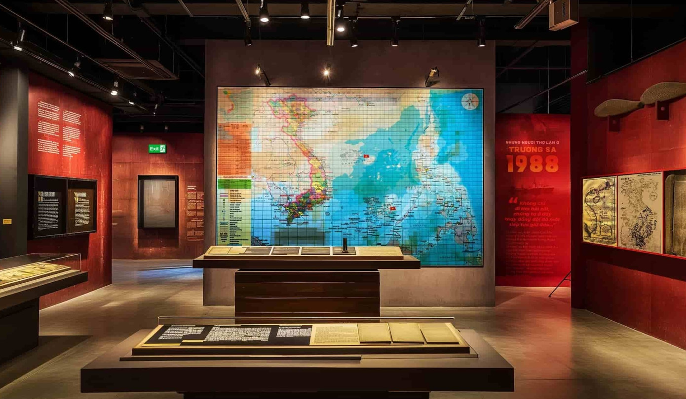 Bên trong bảo tàng, việc bố trí những khoảng thông tầng tăng dần theo độ cao kết hợp với việc thu hẹp và đột ngột mở rộng không gian trưng bày nhằm dẫn dắt hành trình cảm xúc tuyến thăm quan, tạo nên ấn tượng thị giác cho du khách và nhận thức về chiều sâu.