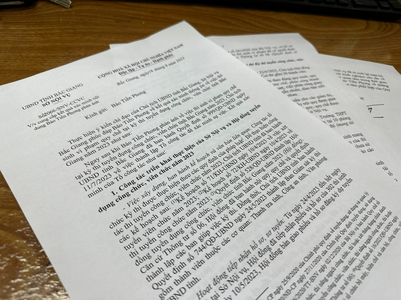 Văn bản thông báo kết luận vụ việc của sở Nội vụ Bắc Giang