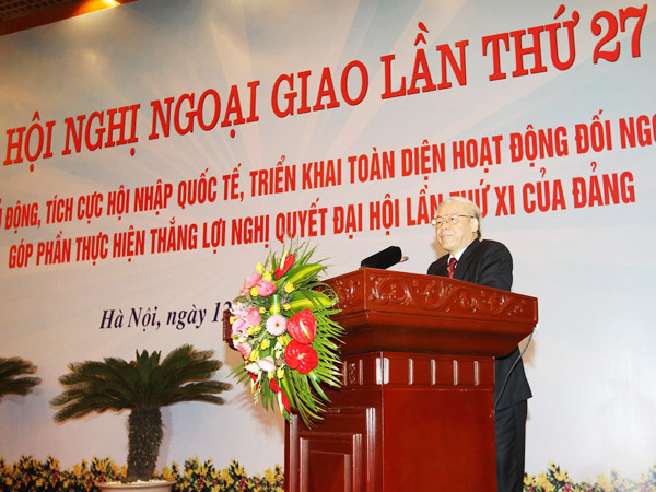 Tổng Bí thư Nguyễn Phú Trọng phát biểu tại Hội nghị	Ảnh: TTXVN