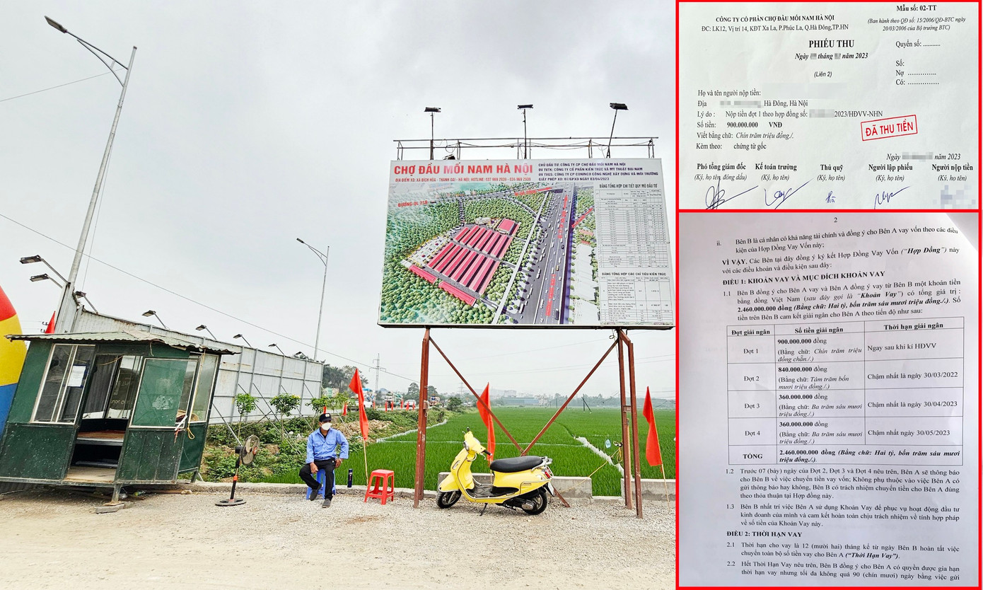 Hợp đồng vay vốn và phiếu thu tiền khách hàng mua ki ốt dự án chợ Bích Hòa.